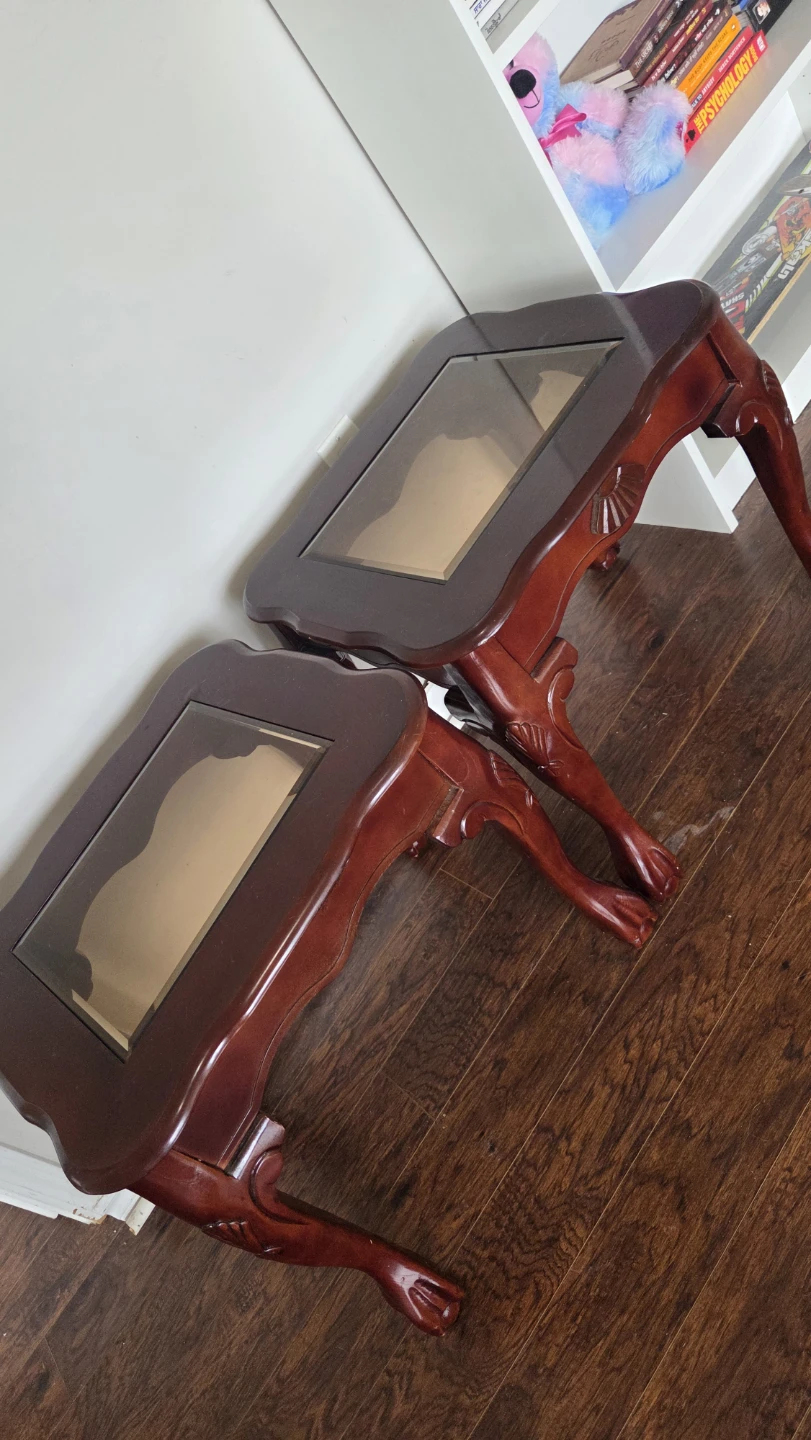 2 Wood Side Tables with Glass Inserts - photo 3