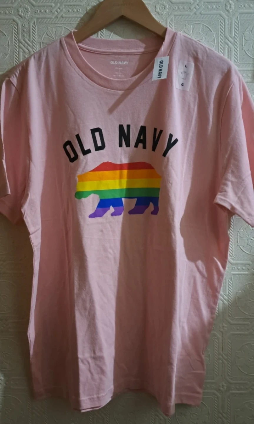 Old Navy Pink Rainbow Bear T-Shirt - Size L.100% Cotton, Unisex