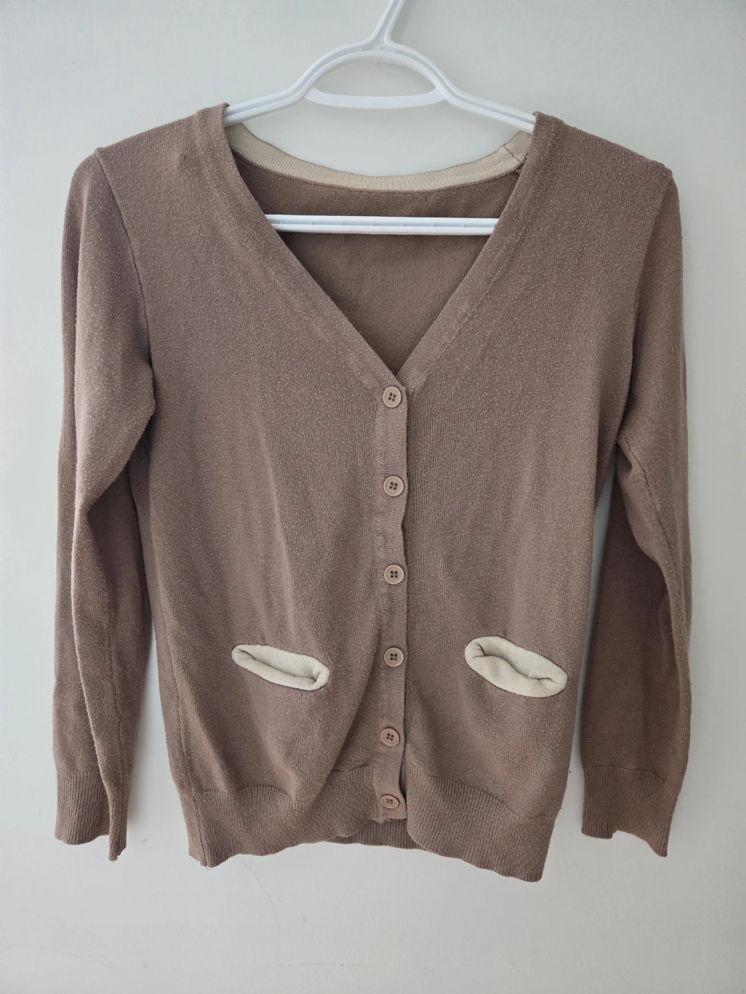 Brown V-neck button down cardigan - Small