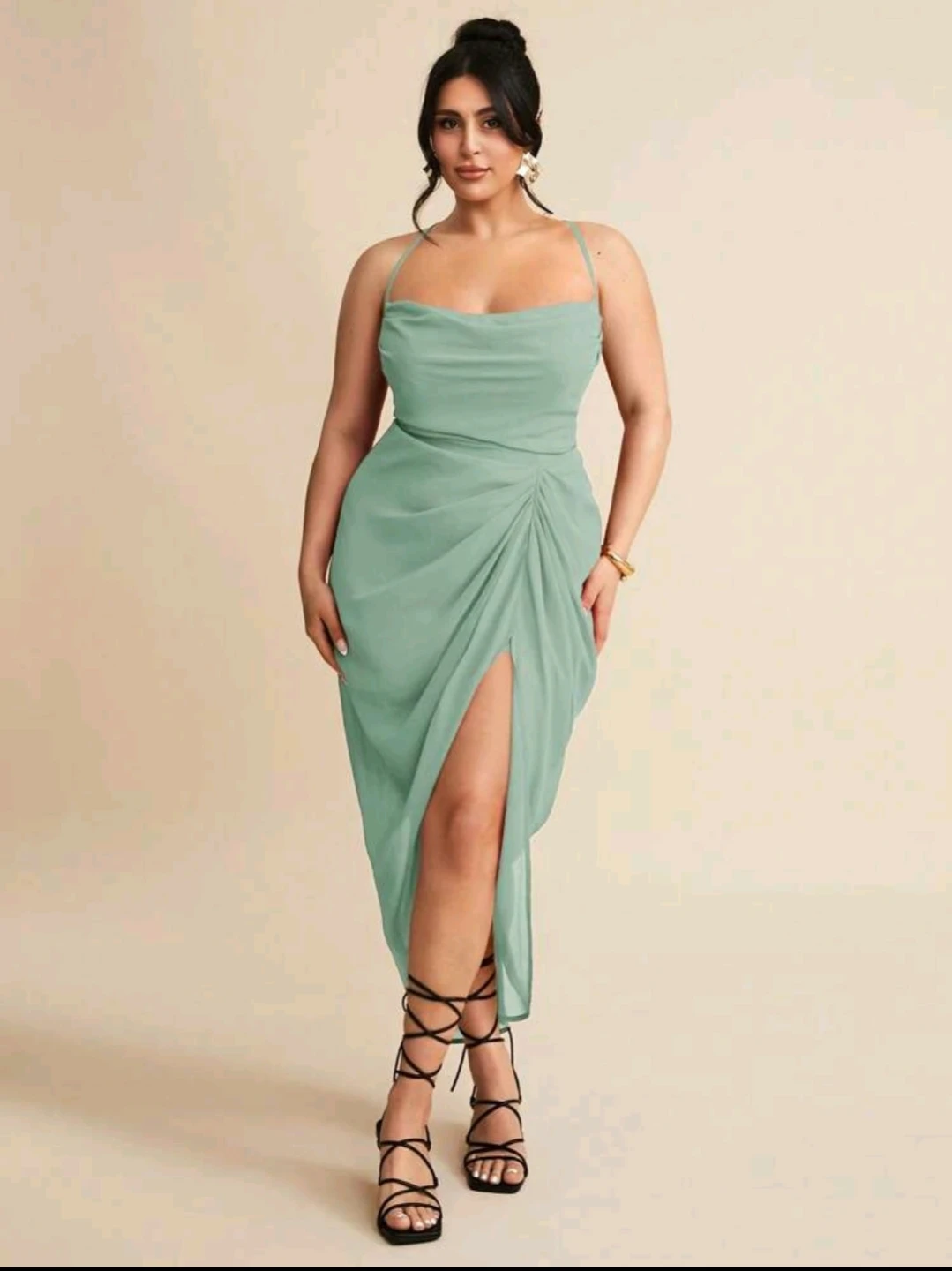 Shein Curve Mint Green Ruched Strappy Dress - photo 5