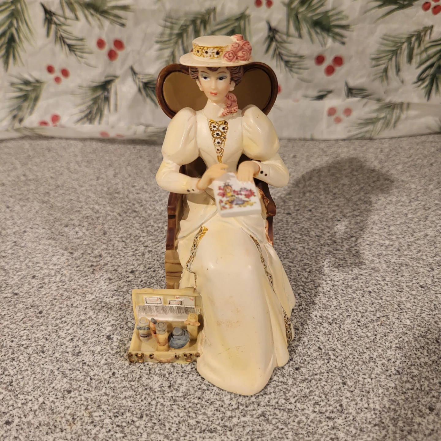 Victorian Lady Figurine with Sewing Kit