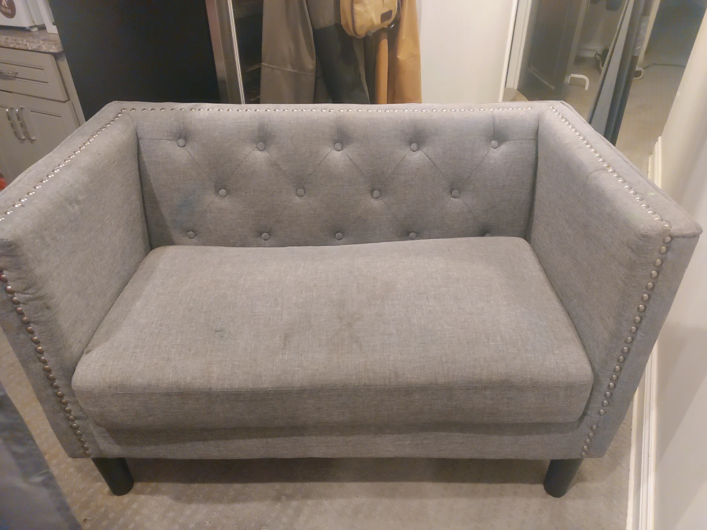 Grey Tufted Loveseat with Silver Studs - photo 4