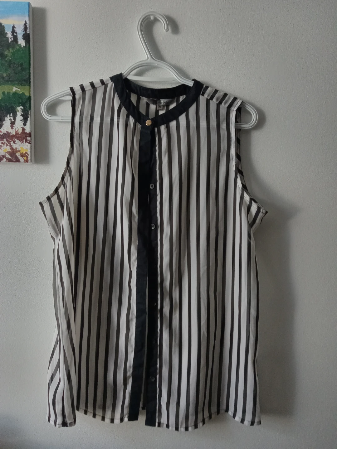 Black and White Striped Sleeveless Blouse - photo 2