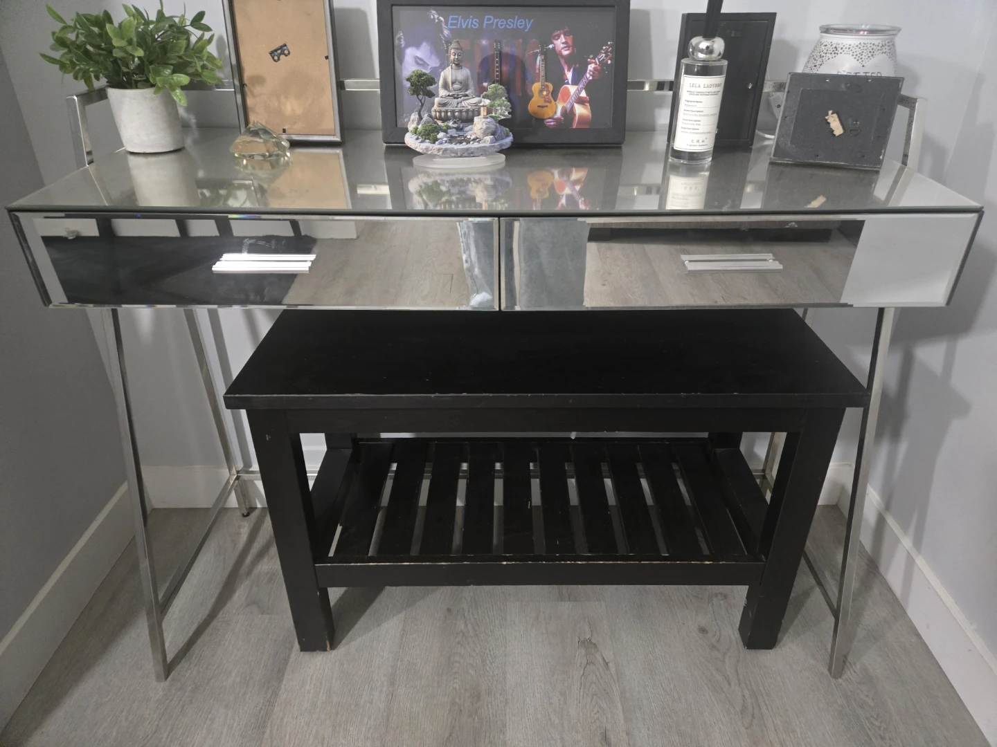 Mirrored Console Table with Silver Legs