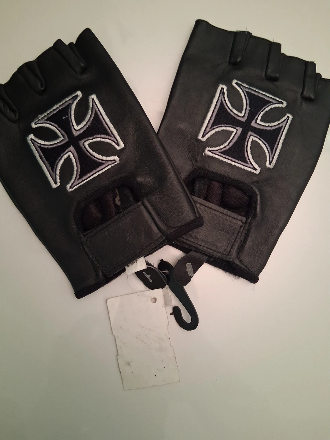 Black Fingerless Gloves with Iron Cross