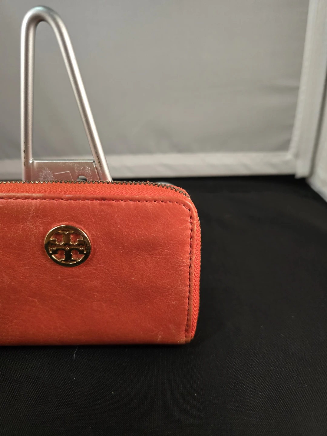 Tory Burch Orange Leather Coin Pouch with Keychain
