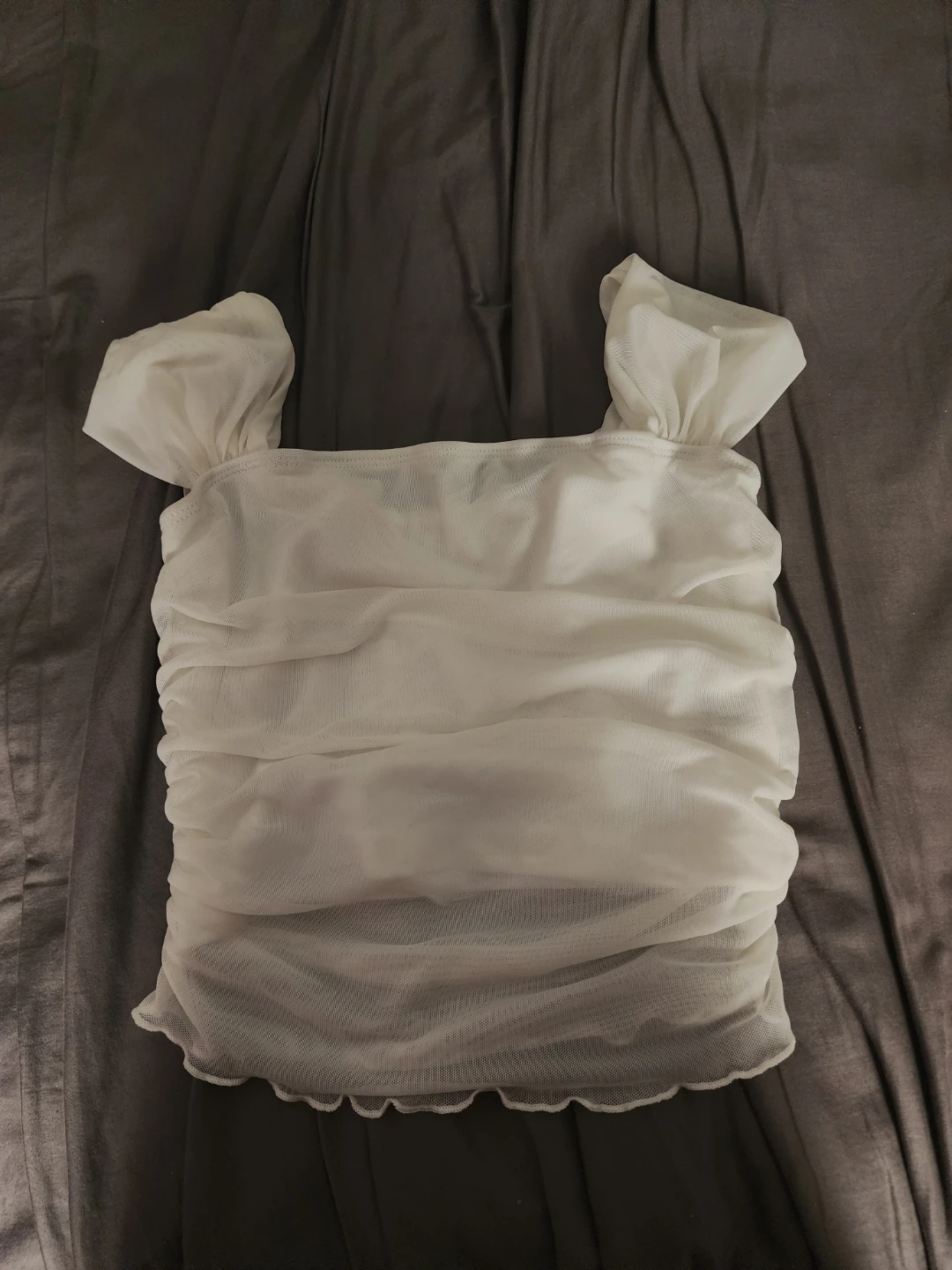 White Mesh Ruched Top SHEIN - photo 2