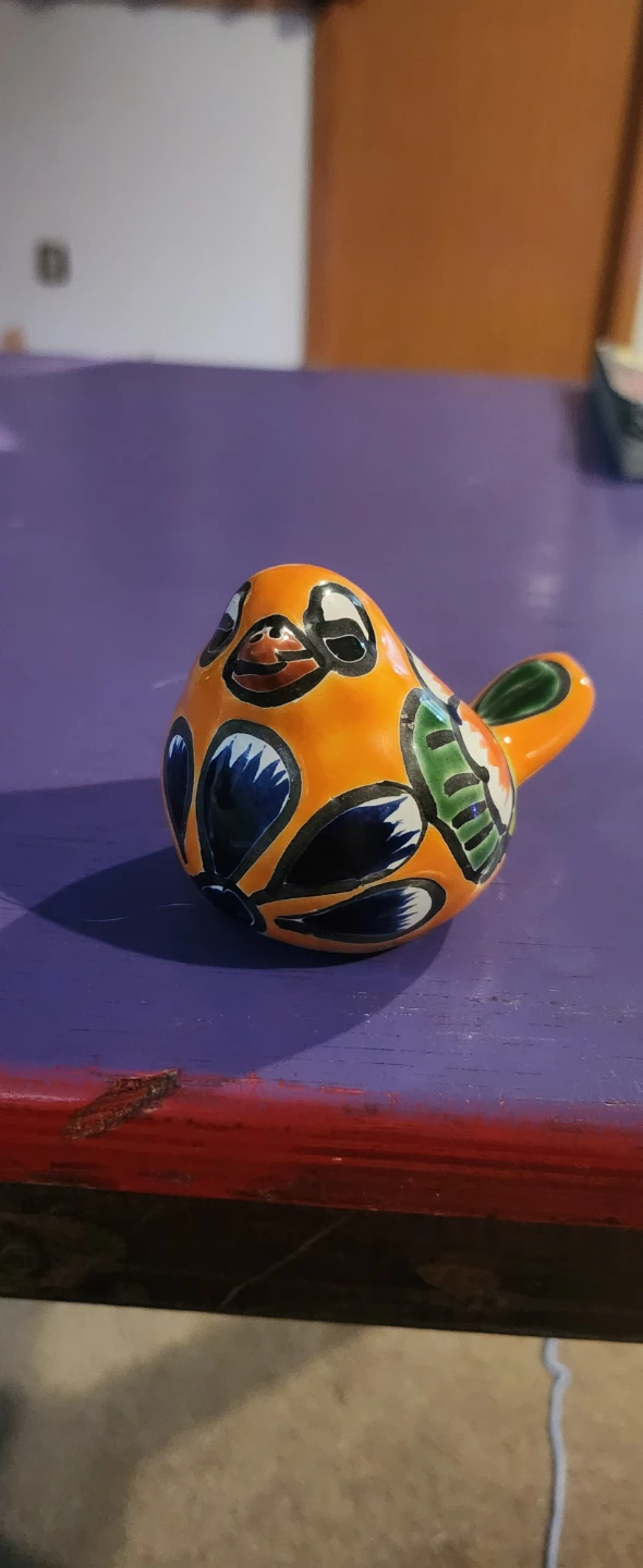 Orange Ceramic Bird Figurine