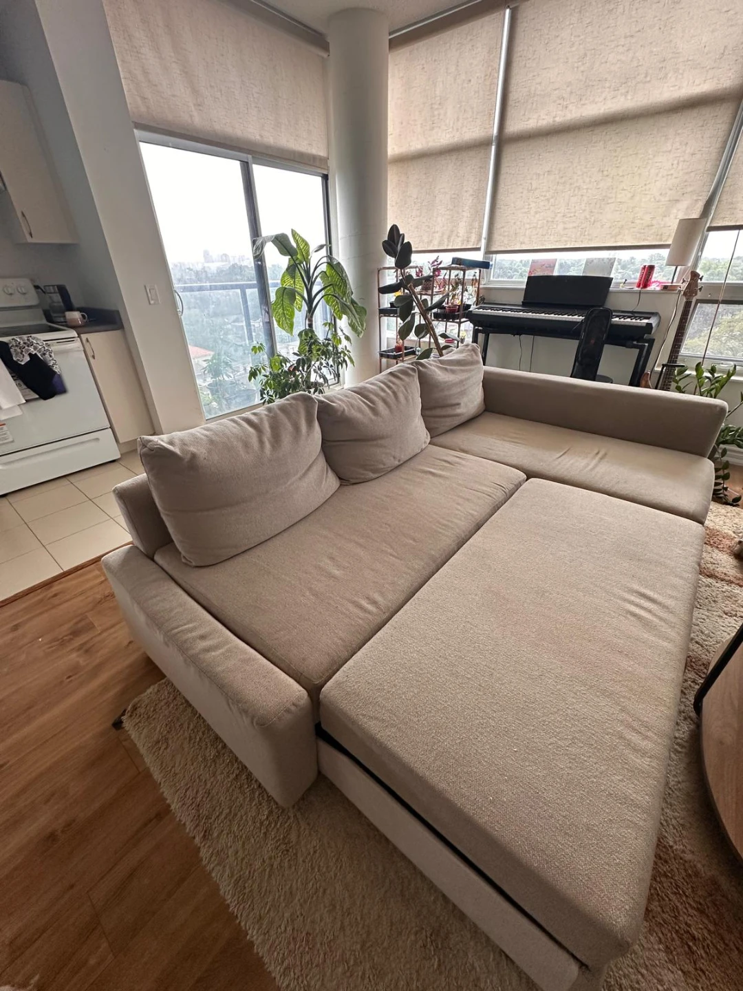IKEA FRIHETEN Beige Sleeper Sectional Sofa with Storage