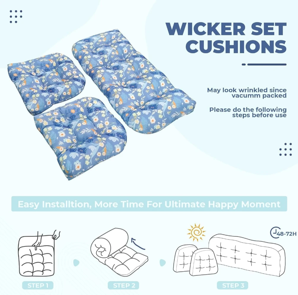 Wicker Set Cushions - 3 Piece Set - Blue Floral - photo 5