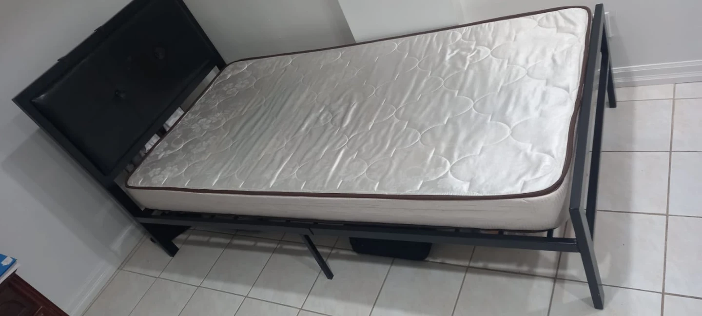 Single Dark Brown frame bed with Mattress and 1bedside Cabinet - photo 2