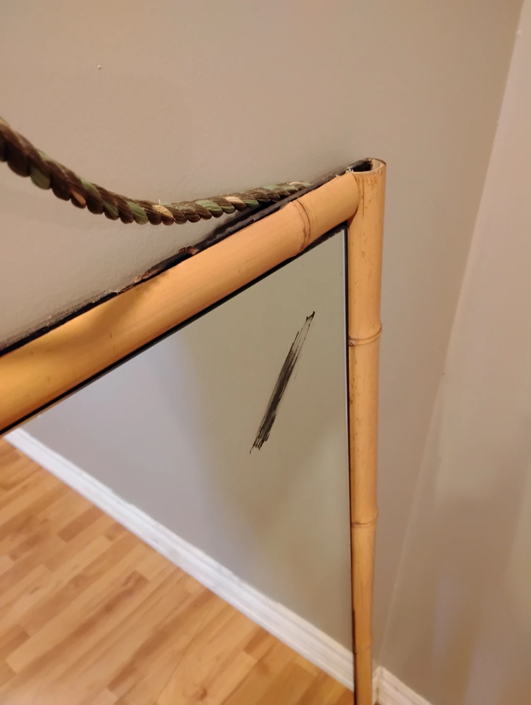 Bamboo Framed Hanging Mirror with Rope - photo 4