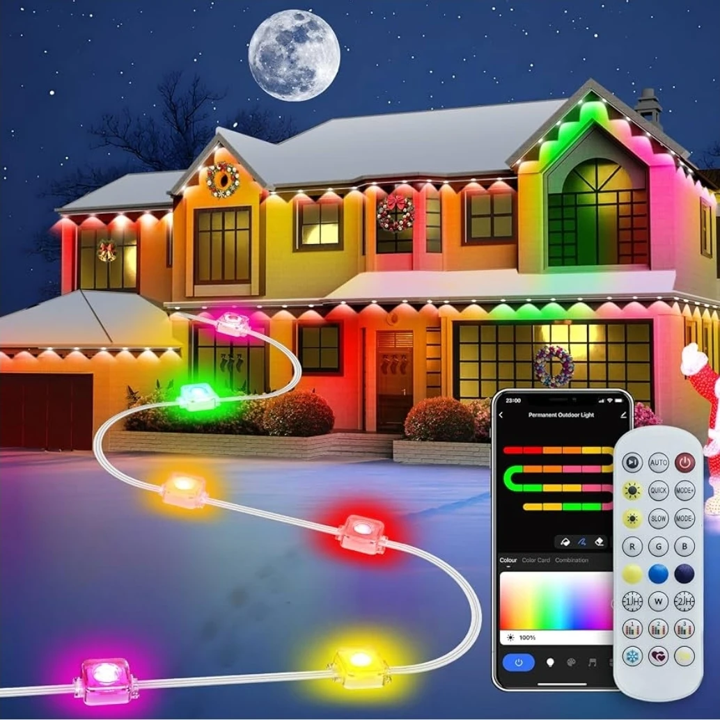 ❤️ 100ft Smart RGB+IC Permanent Outdoor Holiday Track Lights - photo 4