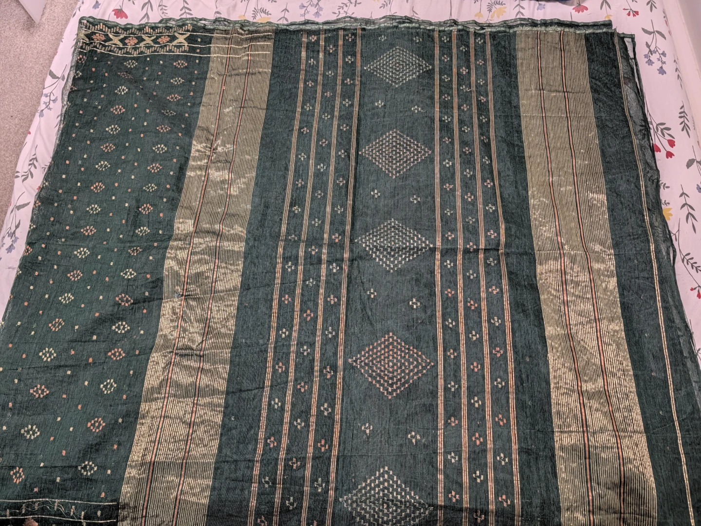 Green Jamdani Saree with Golden works