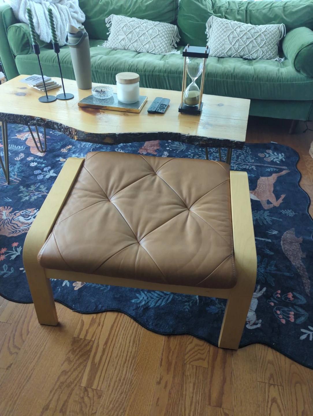 IKEA Tan Leather Ottoman Footrest - photo 2