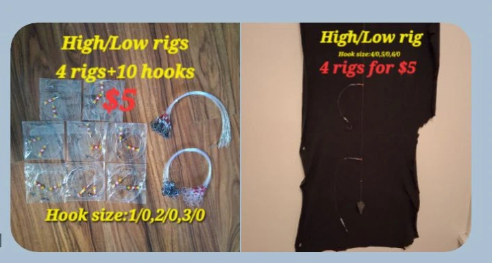 Fishing High/Low Rigs - 4 Rigs + 10 Hooks