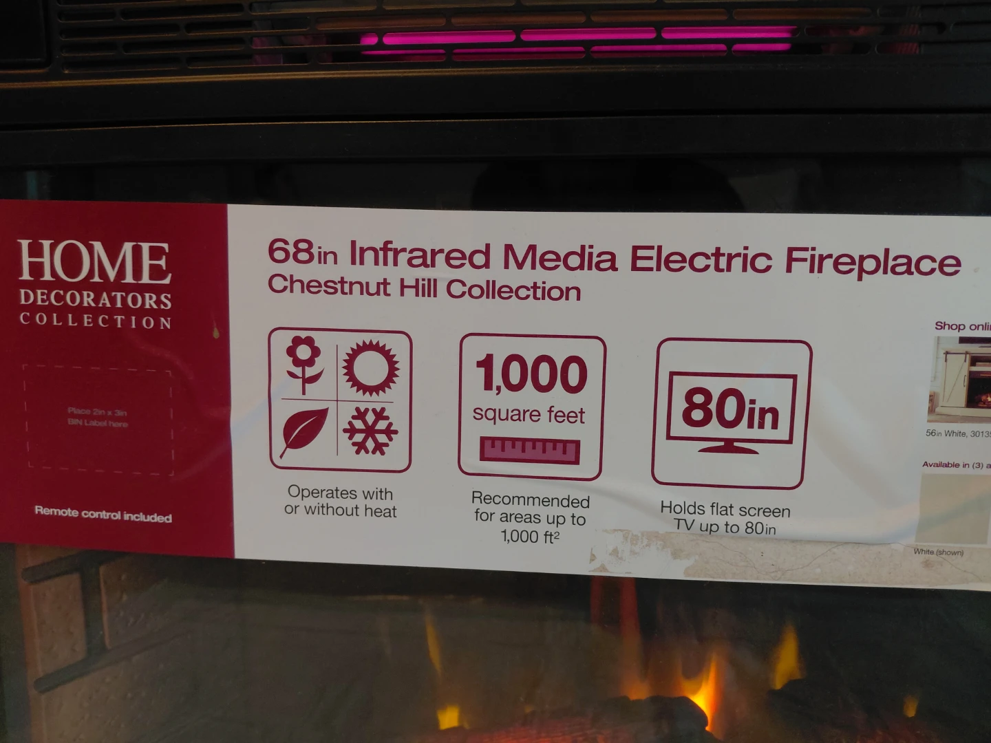 HOME DECORATORS 68" Infrared Media Electric Fireplace - photo 4