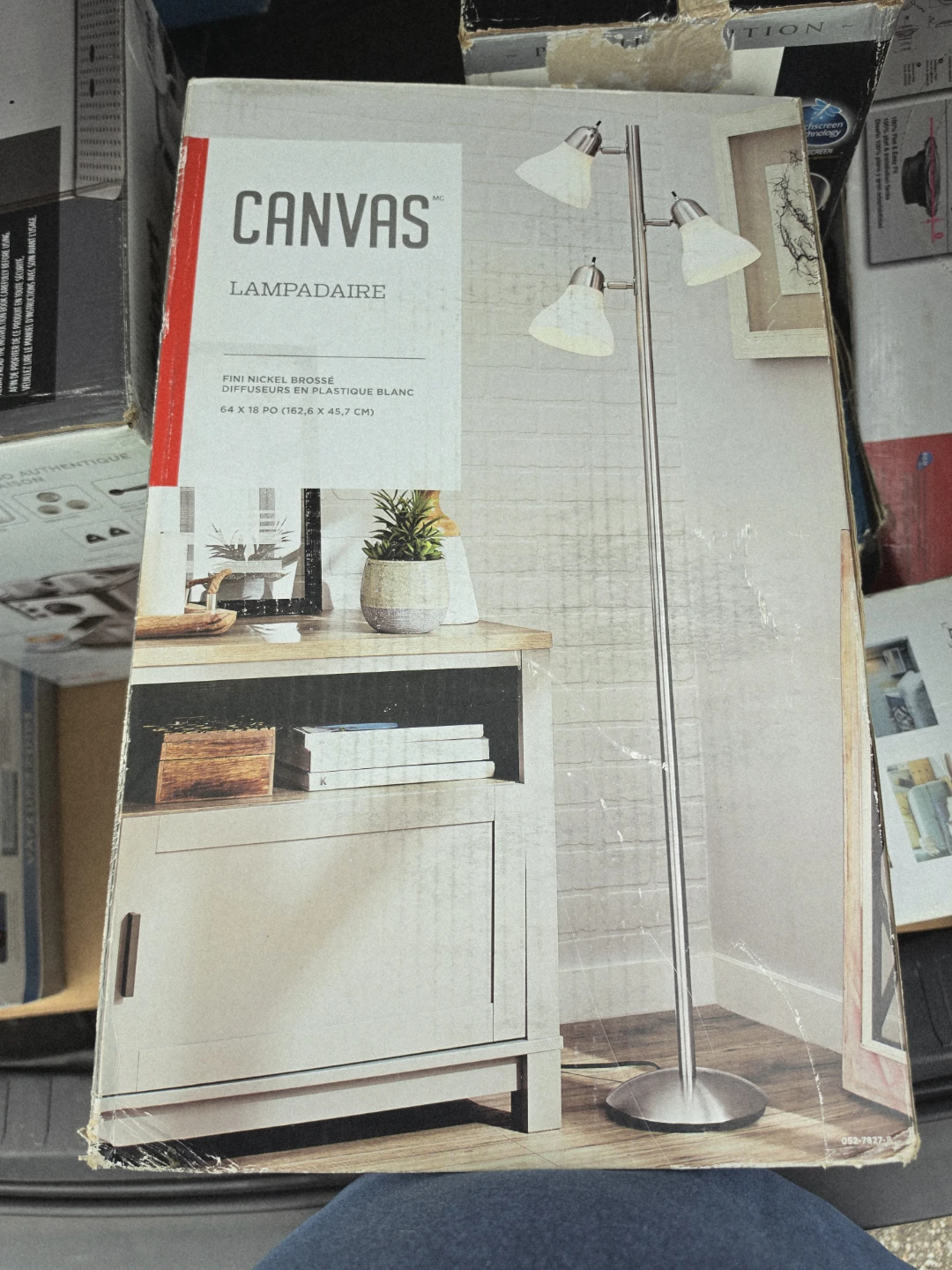 Canvas Brushed Nickel Floor Lamp White Plastic Shades - photo 3