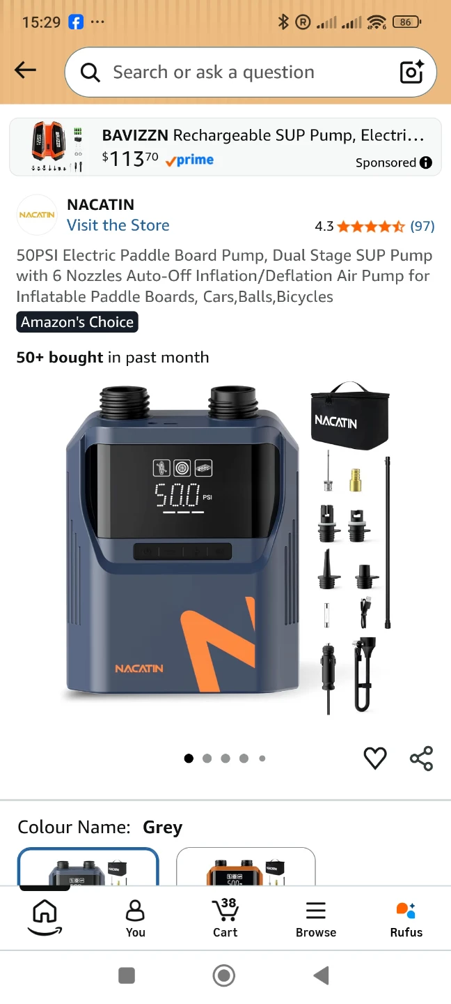 NACATIN 50PSI Electric Paddle Board Pump