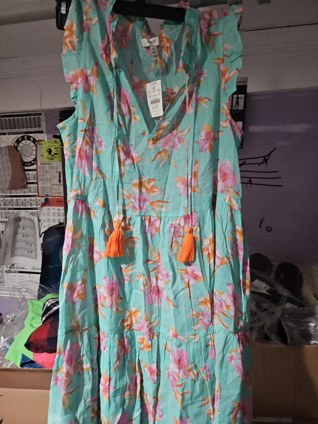 J. Crew Turquoise Floral Ruffle Sleeve Dress