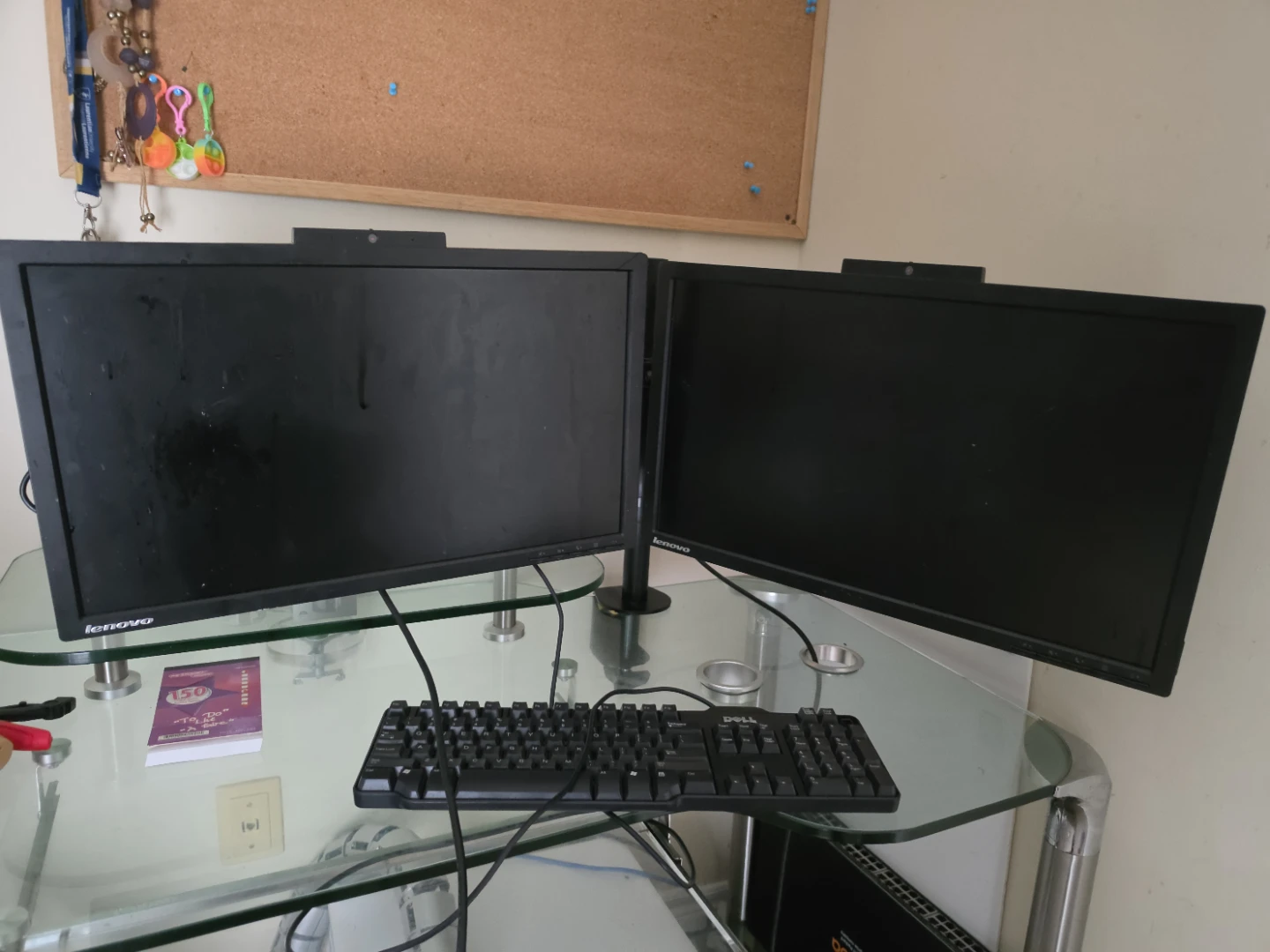 Two Lenovo Monitors and Dell Keyboard