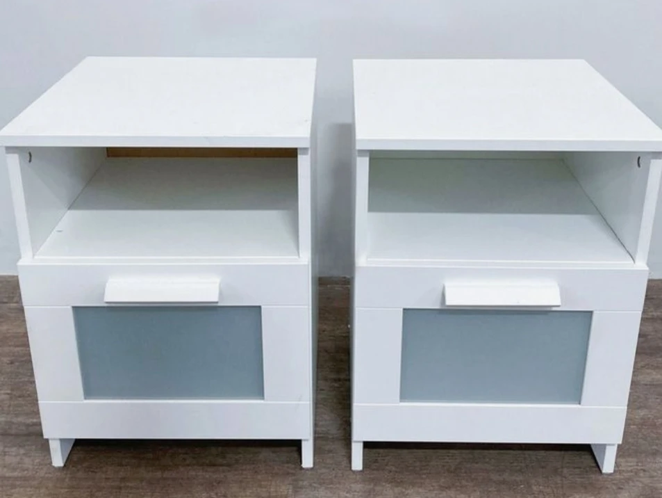 White Nightstand with Frosted Glass Drawer Front