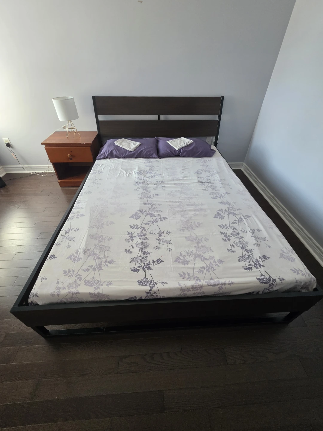 Ikea queen bed with Matress, side table & lamp