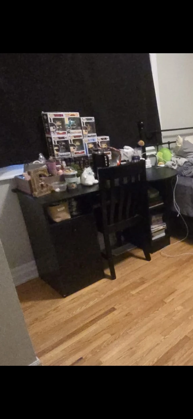 Black Computer Desk with Drawers and Shelves - photo 2