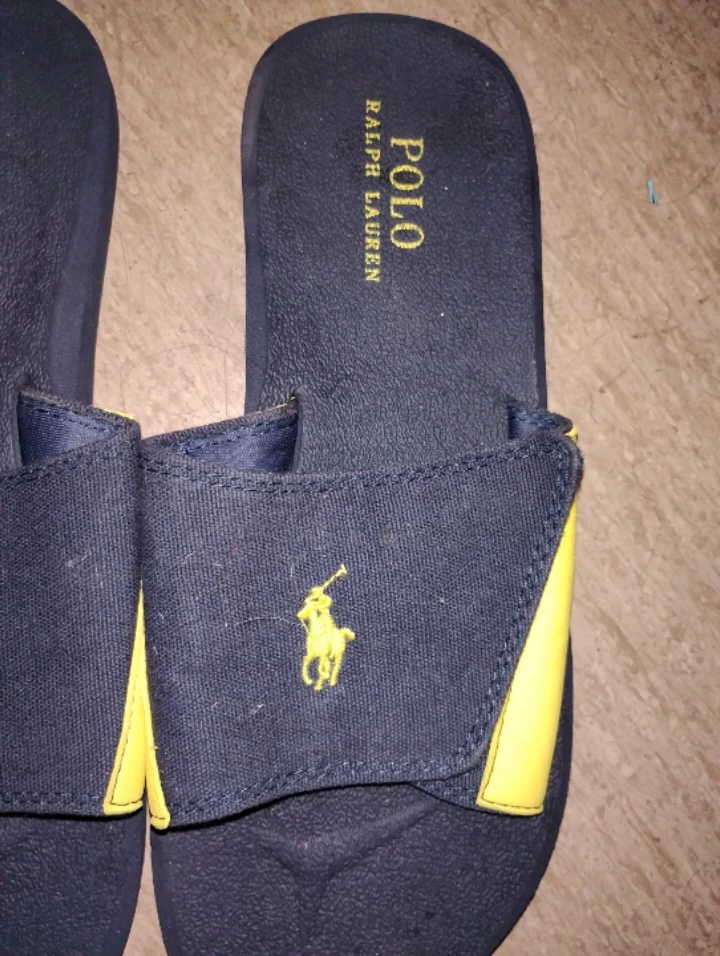Men's Comfortable & Adjustable, Navy Blue/Yellow Slides!! - photo 2