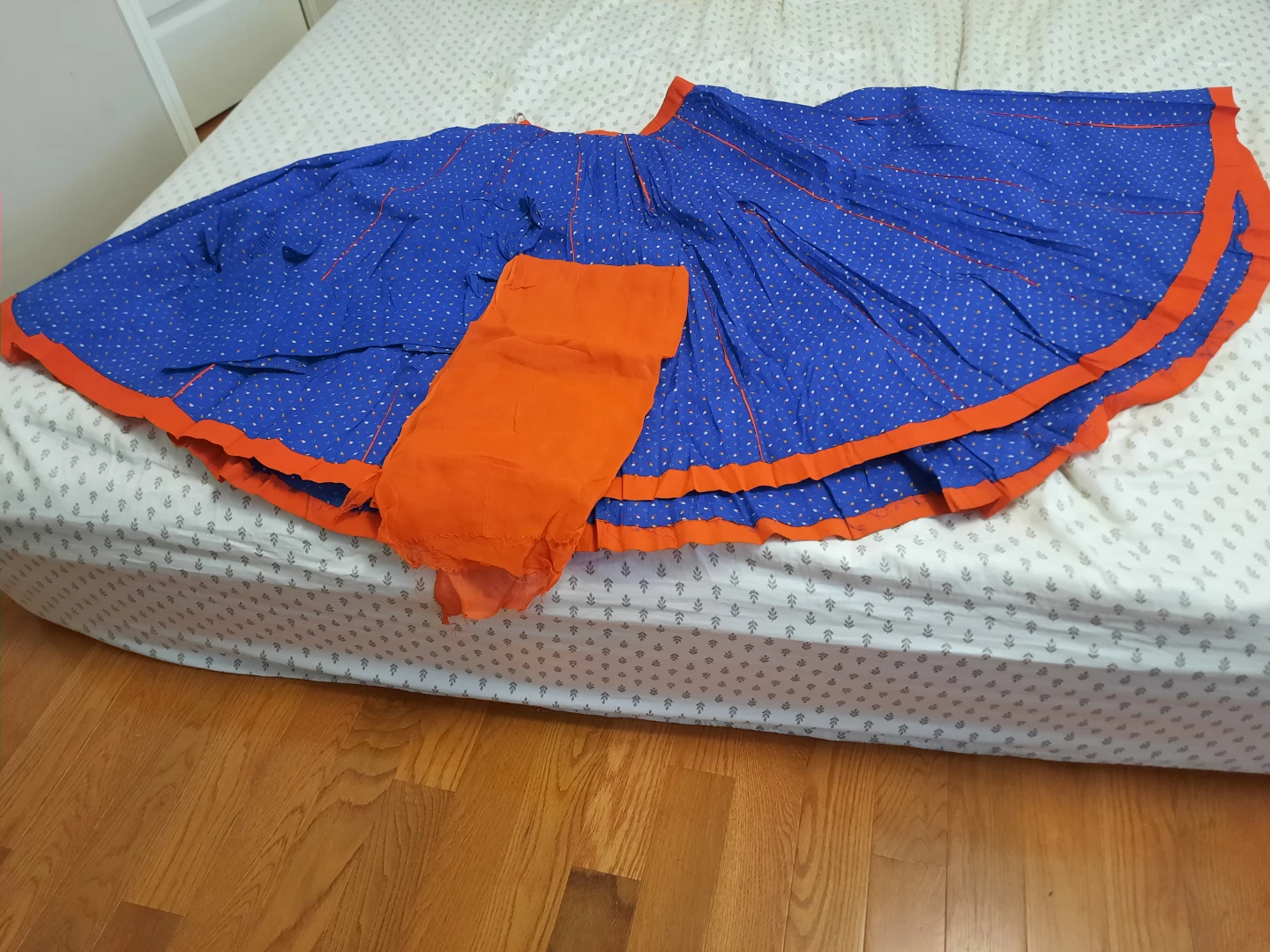 Blue & Orange Skirt with Matching Fabric
