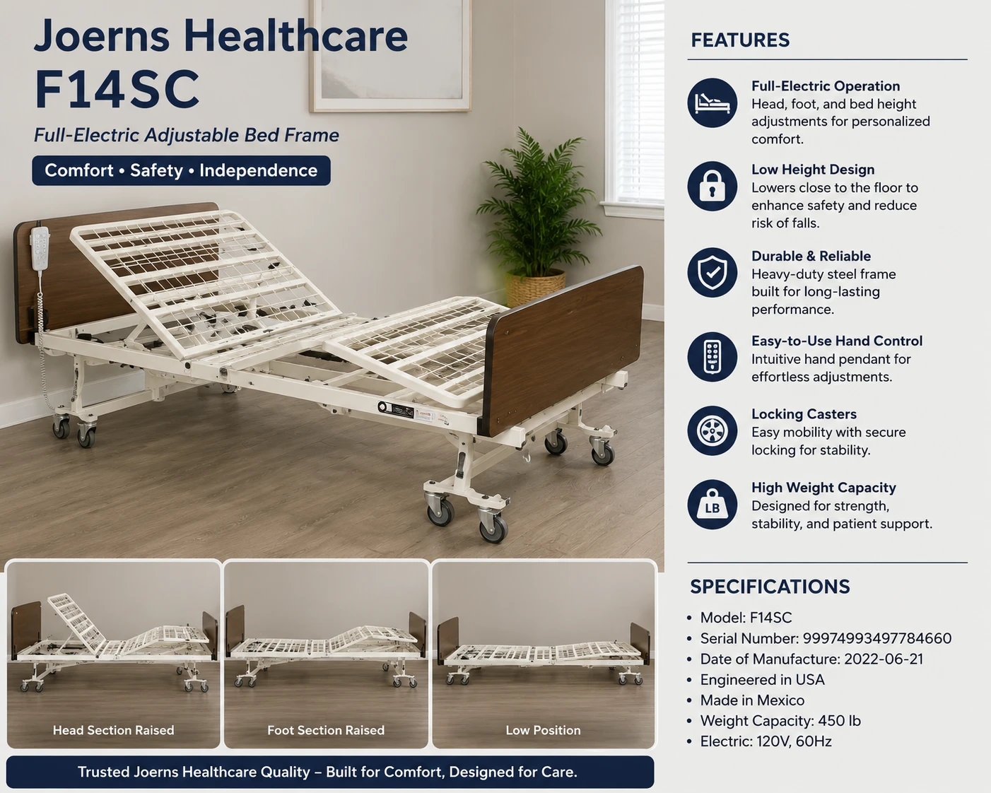 Joerns F14SC Full-Electric Adjustable Bed Frame