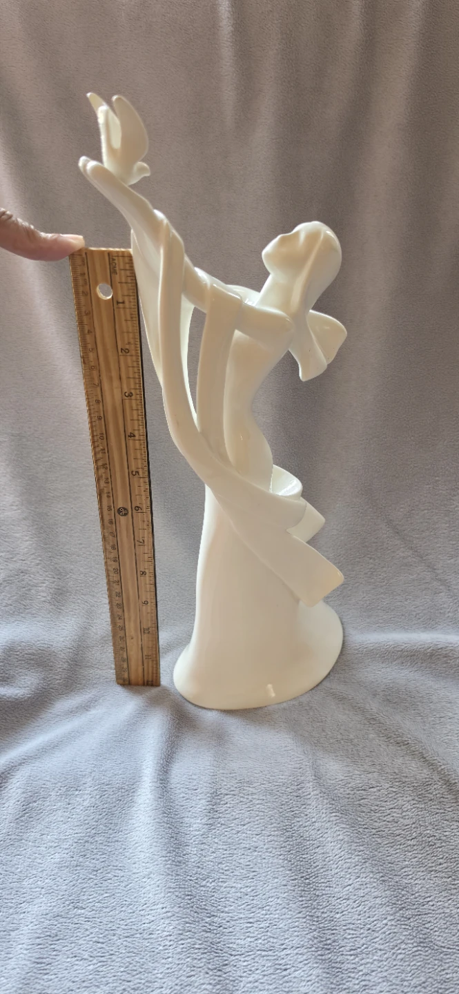 White Ceramic Angel and Dove Statue