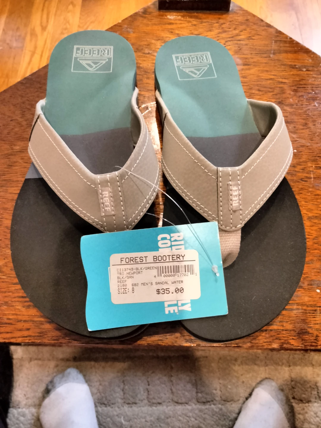Reef Tri Newport Men's Flip Flops Size 8 Black/Green - photo 2