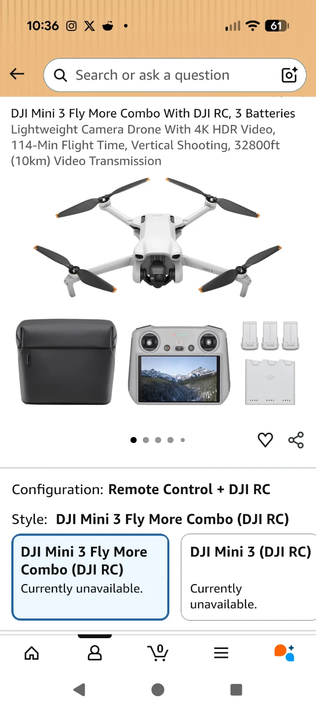 DJI Mini 3 Drone w/ remote control, 3 batteries, & bag - photo 2