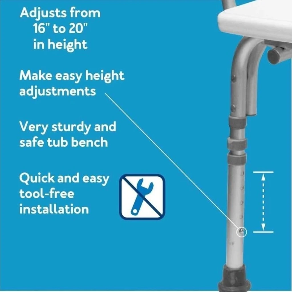 Adjustable Shower Bench with Backrest and Armrests - photo 5