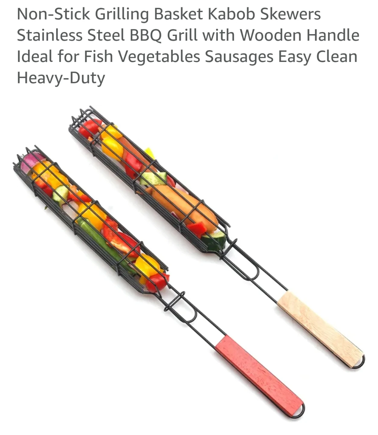 NEW 4x Non-Stick Grilling Baskets  Skewers with Wooden Handles - photo 2