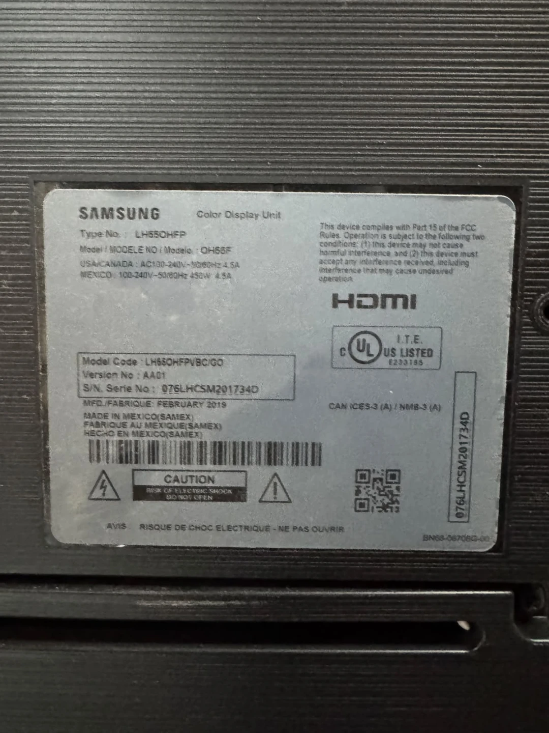 Samsung LH55OHFP 55 inches Commercial Color Display Unit - photo 2