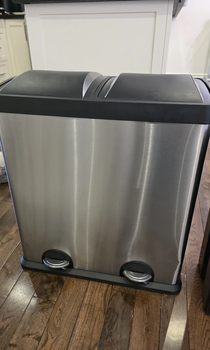 Brushed Stainless Steel Dual Compartment Kitchen Bin