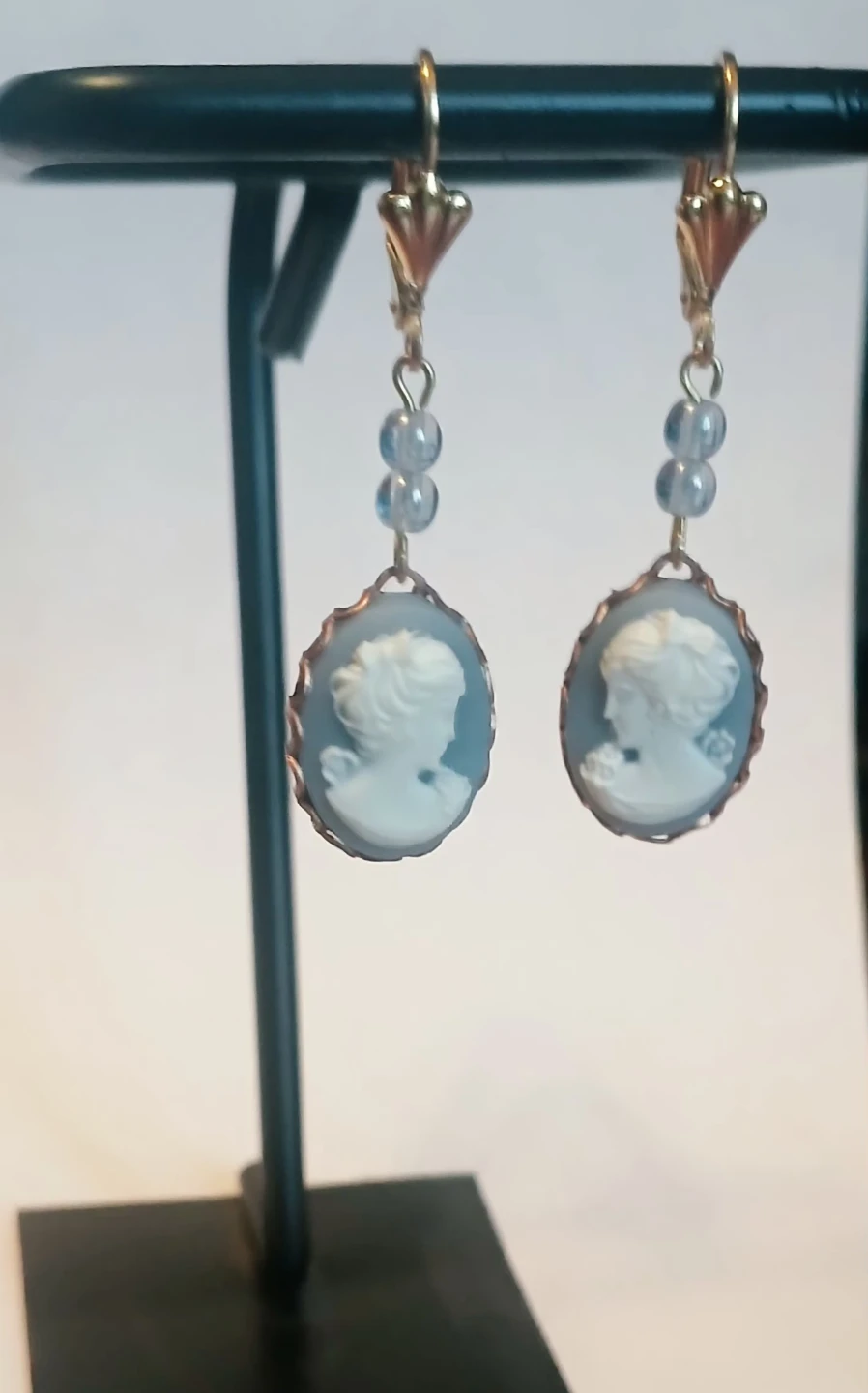Cameo Earrings with Blue Beads - photo 2