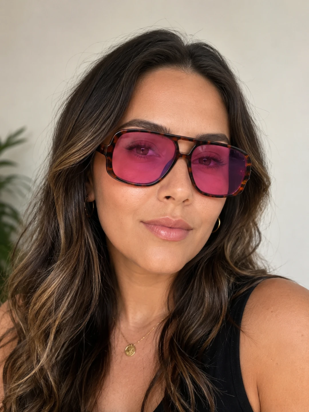 Tortoiseshell Aviator Sunglasses with Pink Lenses