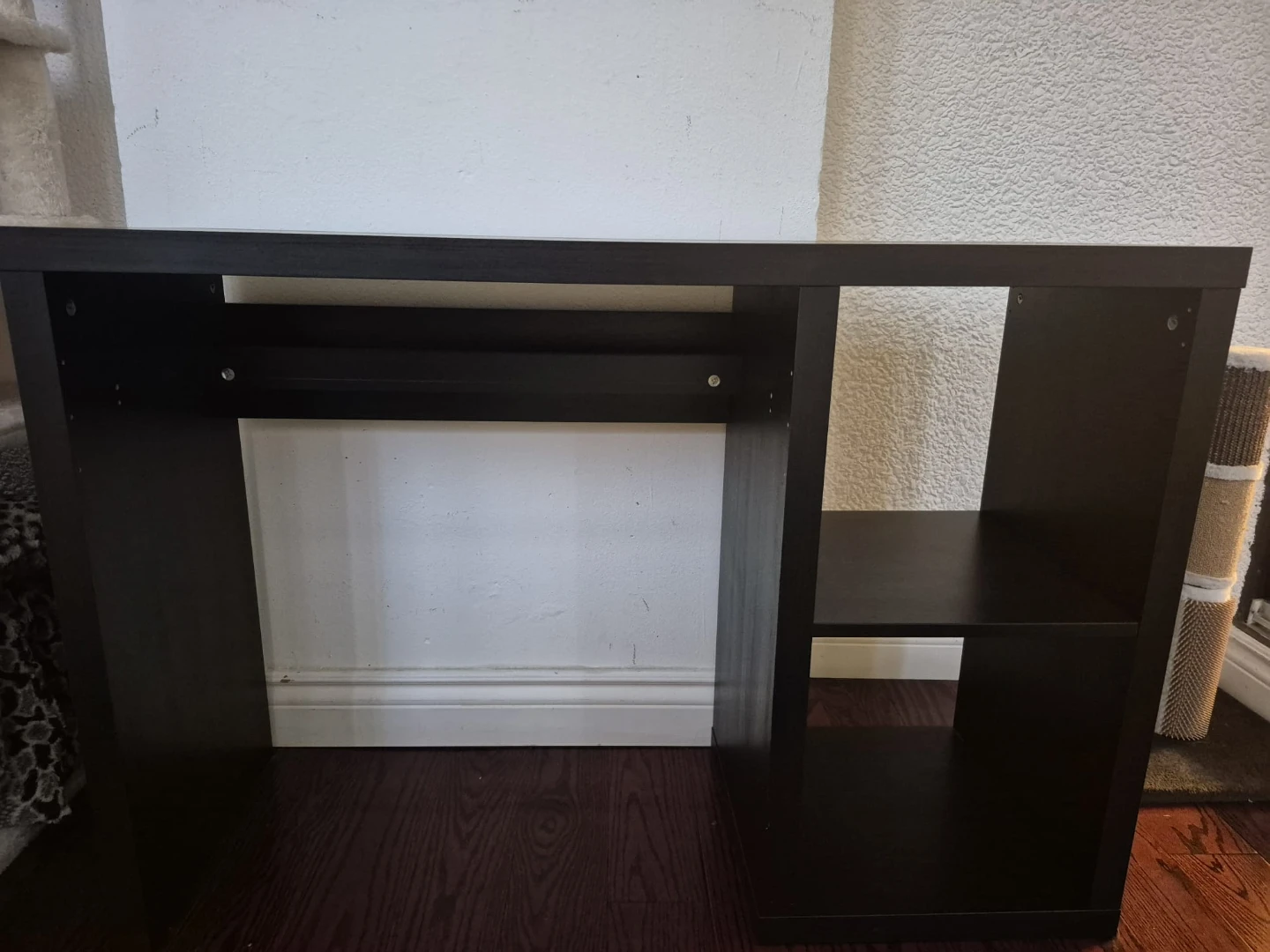 Black computer desk with shelves