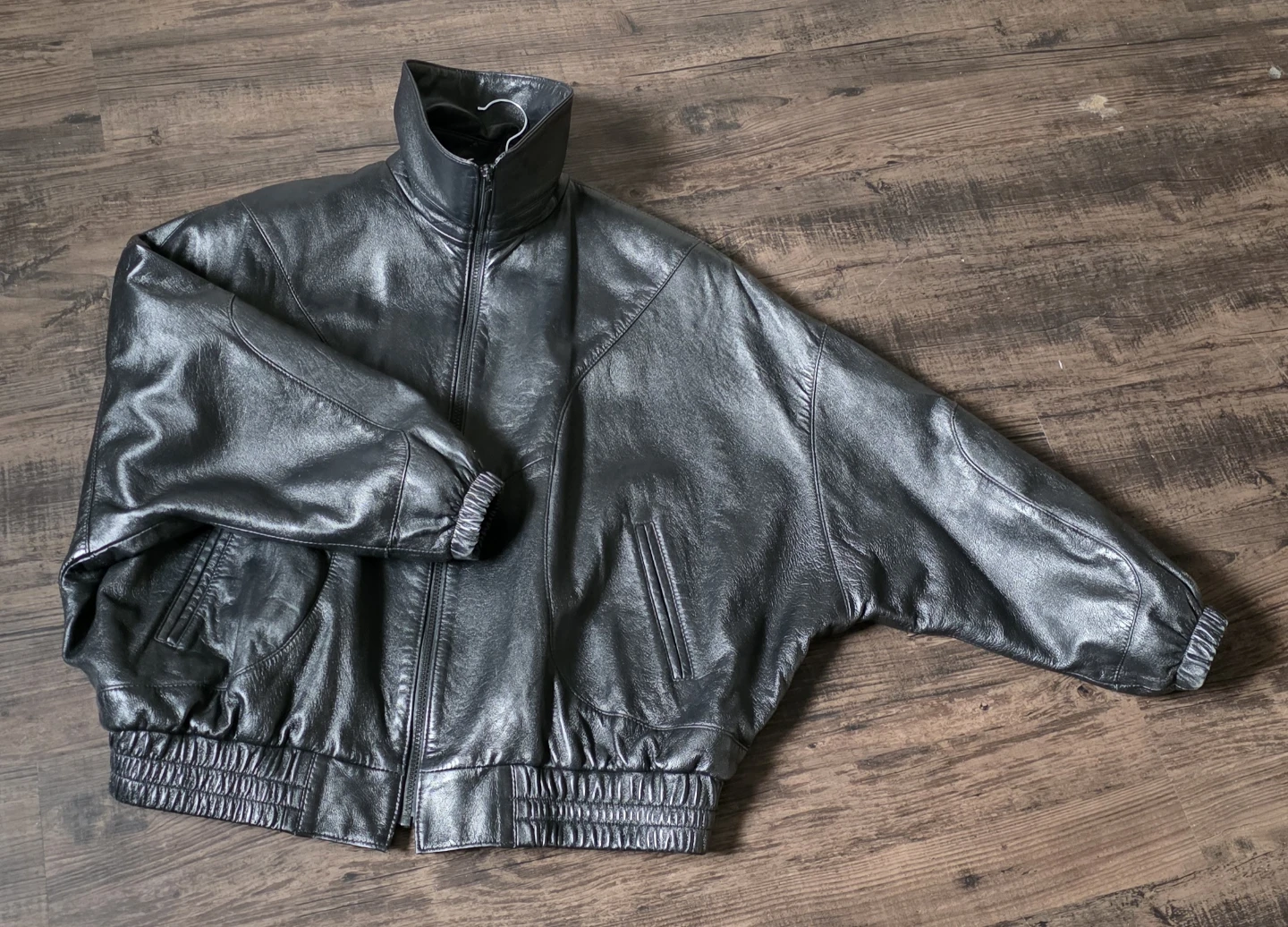 Ladies Black Leather Bomber Jacket