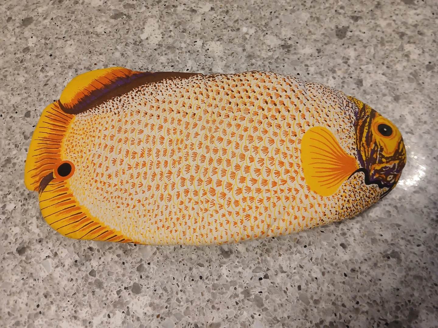 Fabric fish-shaped  oven mitt/ pot holder.