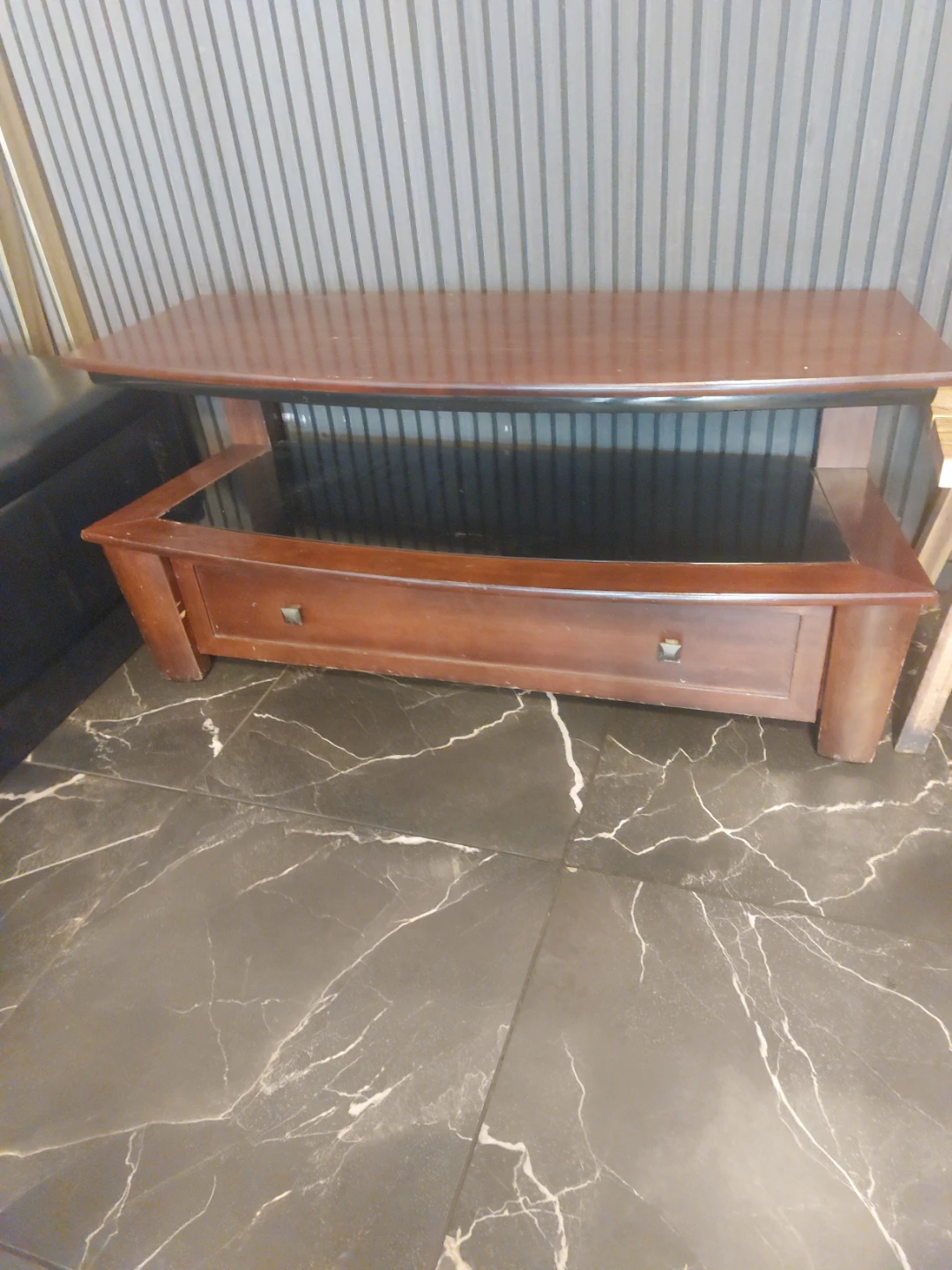Wooden Coffee Table with Drawer and Glass Top