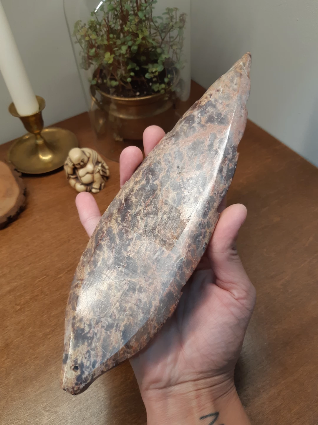 hand-carved soapstone leaf incense holder - photo 5