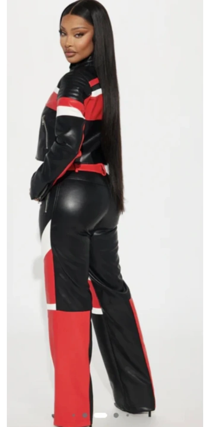 Moto Racer Faux Leather Pant Set - Red/Black Brand NEW - photo 3