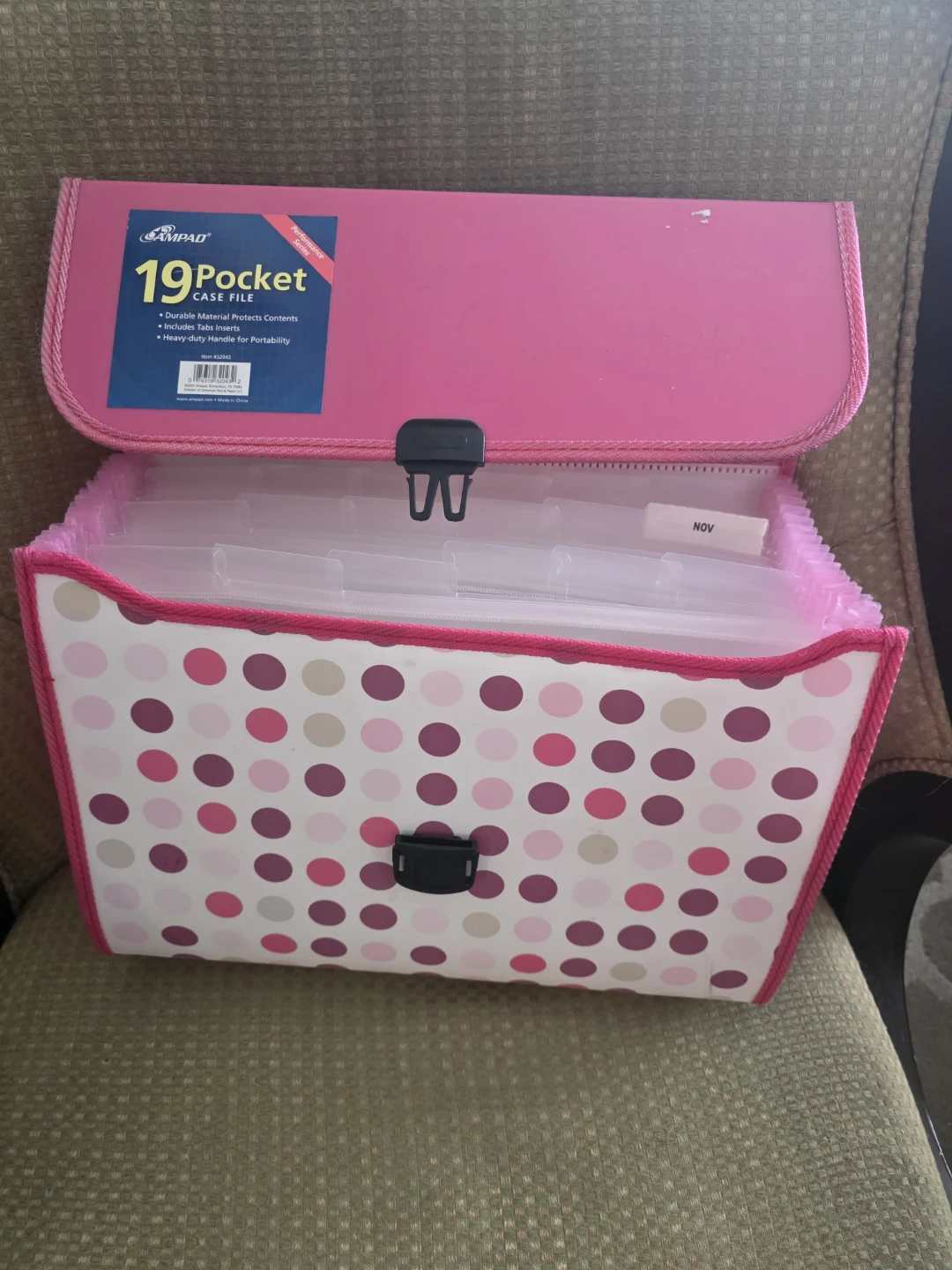 Ampad 19 Pocket Case File Organizer - Pink Polka Dot