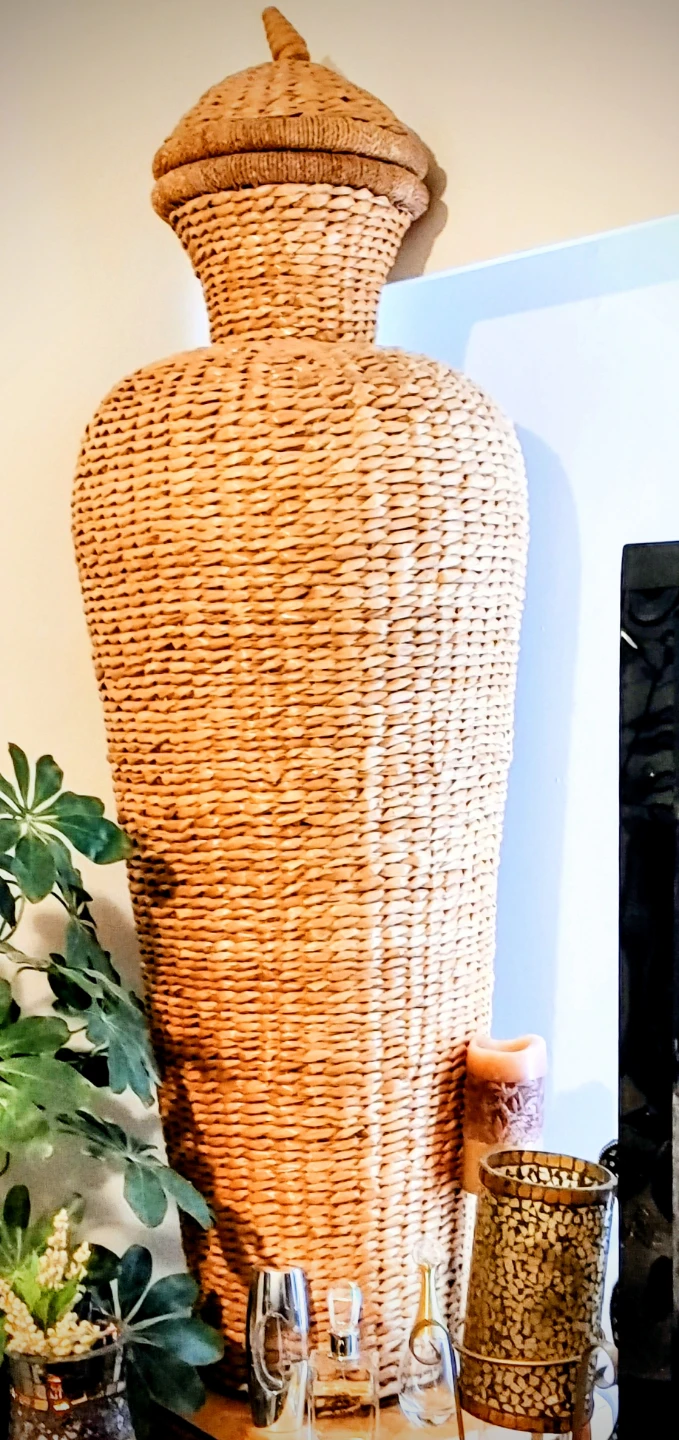 Large Woven Floor Vase with Lid