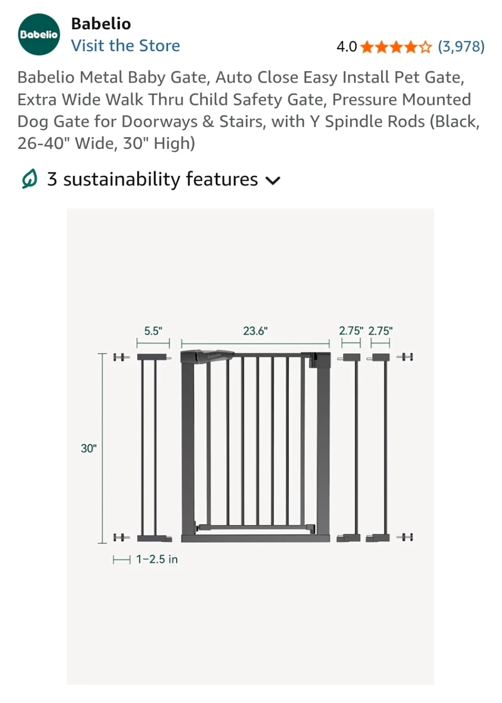Babelio Metal Baby Gate - Black, 26-40" Wide - photo 3