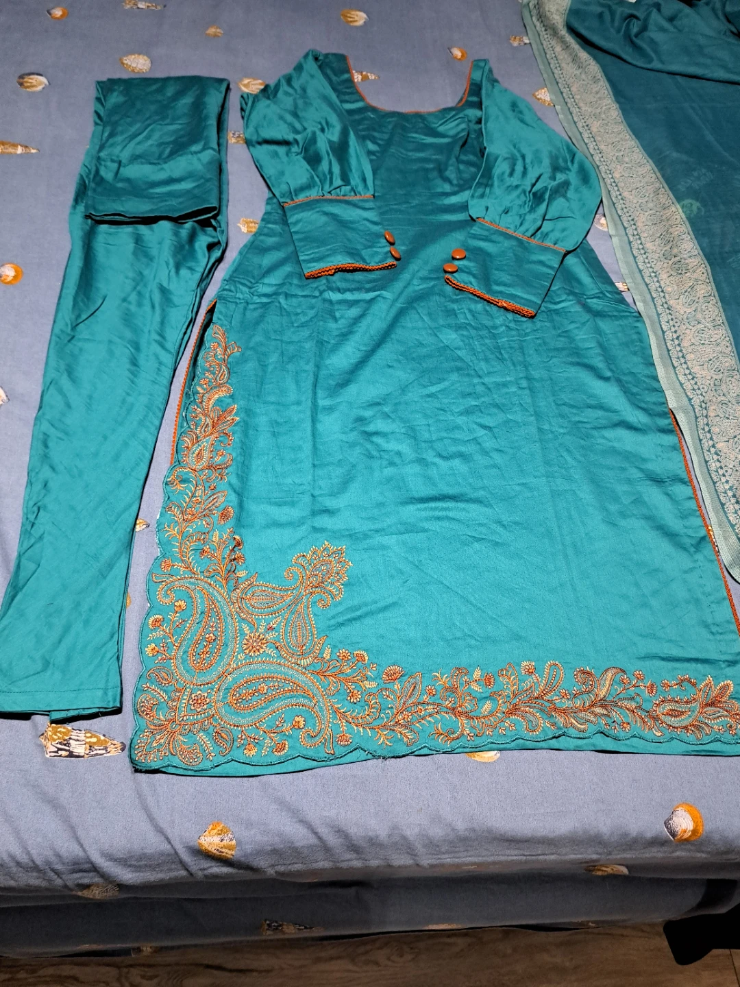 Teal "Pazami Suit" with Embroidered Churidars - photo 2